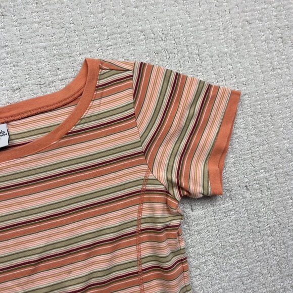 Columbia Retro Striped T-Shirt Women’s Sz M Salmon Pink Boho Outdoor Casual Top - Picture 3 of 14